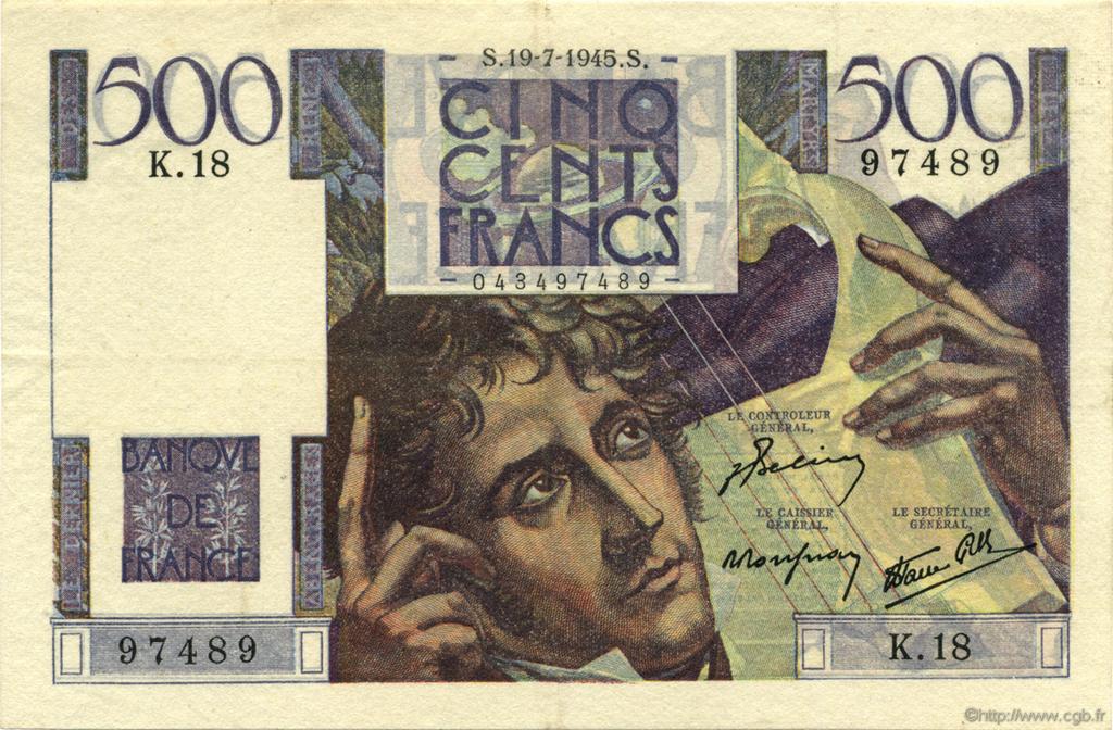 500 Francs CHATEAUBRIAND FRANCE  1945 F.34.01 VF+