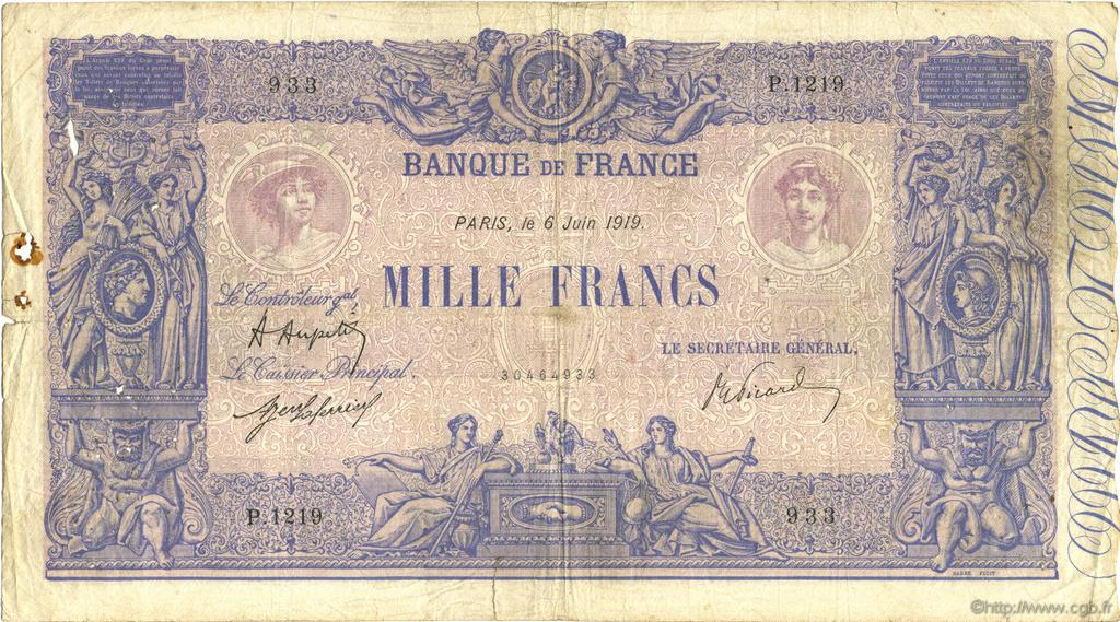 1000 Francs BLEU ET ROSE FRANCIA  1919 F.36.34 RC