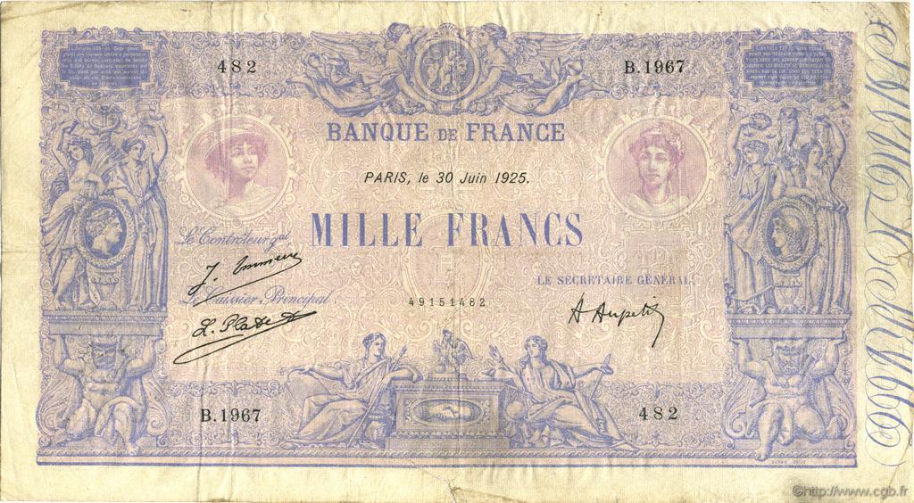 1000 Francs BLEU ET ROSE FRANCE  1925 F.36.41 VG