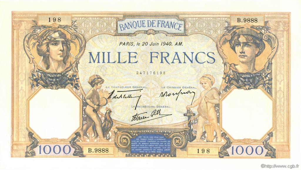 1000 Francs CÉRÈS ET MERCURE type modifié FRANKREICH  1940 F.38.49 VZ to fST