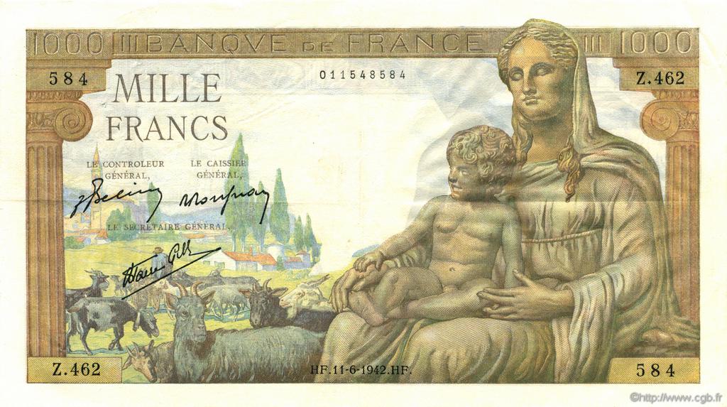 1000 Francs DÉESSE DÉMÉTER FRANCIA  1942 F.40.02 EBC