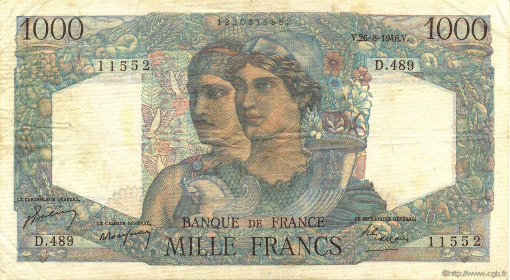 1000 Francs MINERVE ET HERCULE FRANKREICH  1948 F.41.23 SS