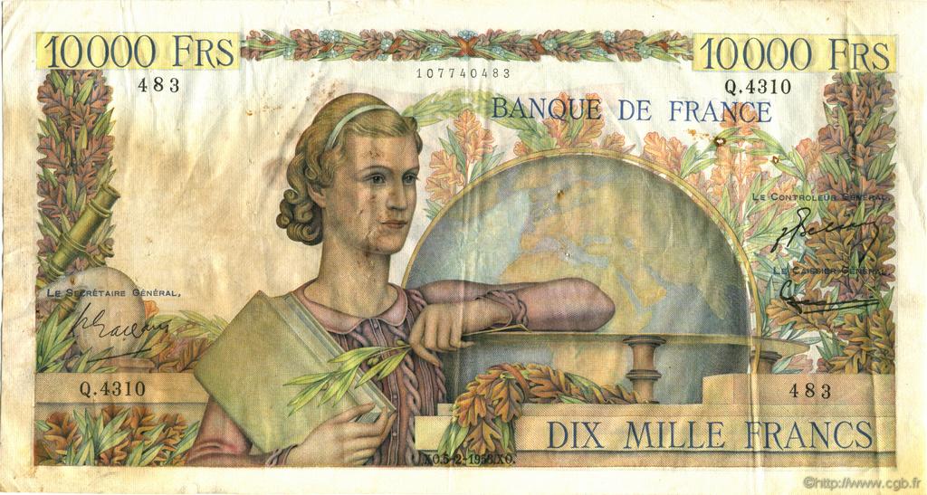 10000 Francs GÉNIE FRANÇAIS FRANKREICH  1953 F.50.63 S