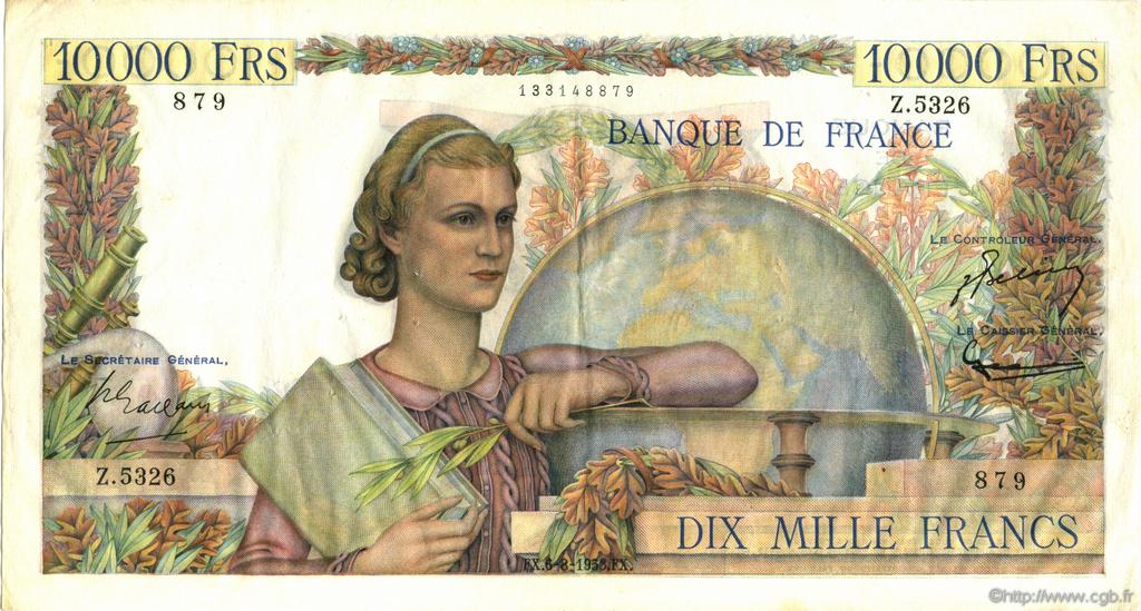 10000 Francs GÉNIE FRANÇAIS FRANCIA  1953 F.50.67 BB