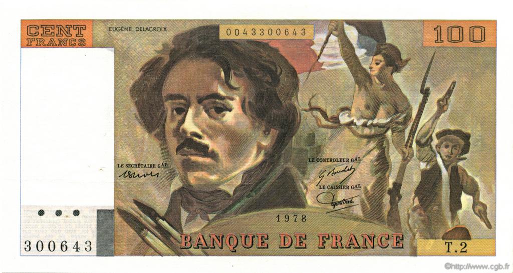 100 Francs DELACROIX FRANCE  1978 F.68.02 XF