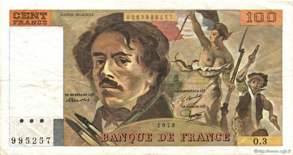 100 Francs DELACROIX modifié FRANKREICH  1978 F.69.01b SS