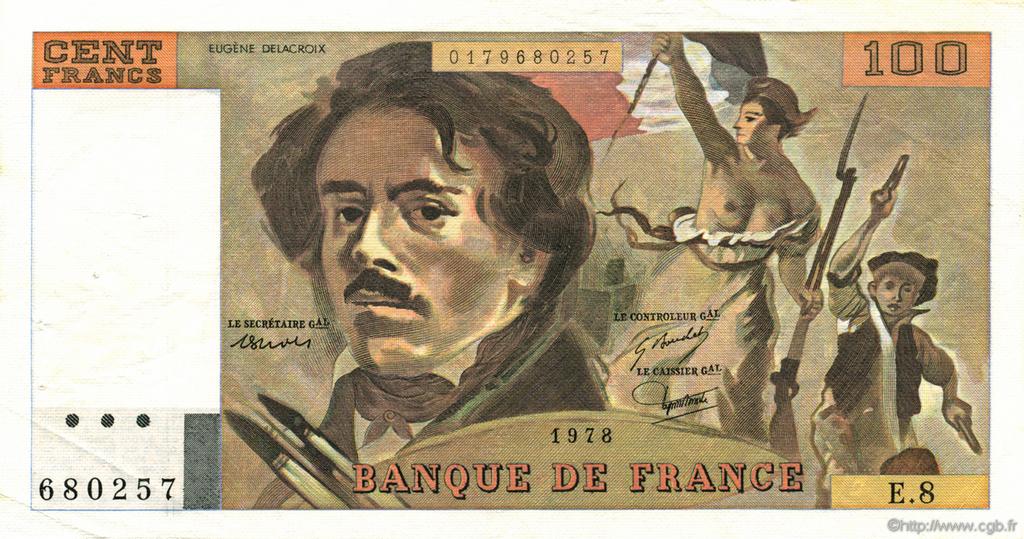 100 Francs DELACROIX modifié FRANCE  1978 F.69.01e XF