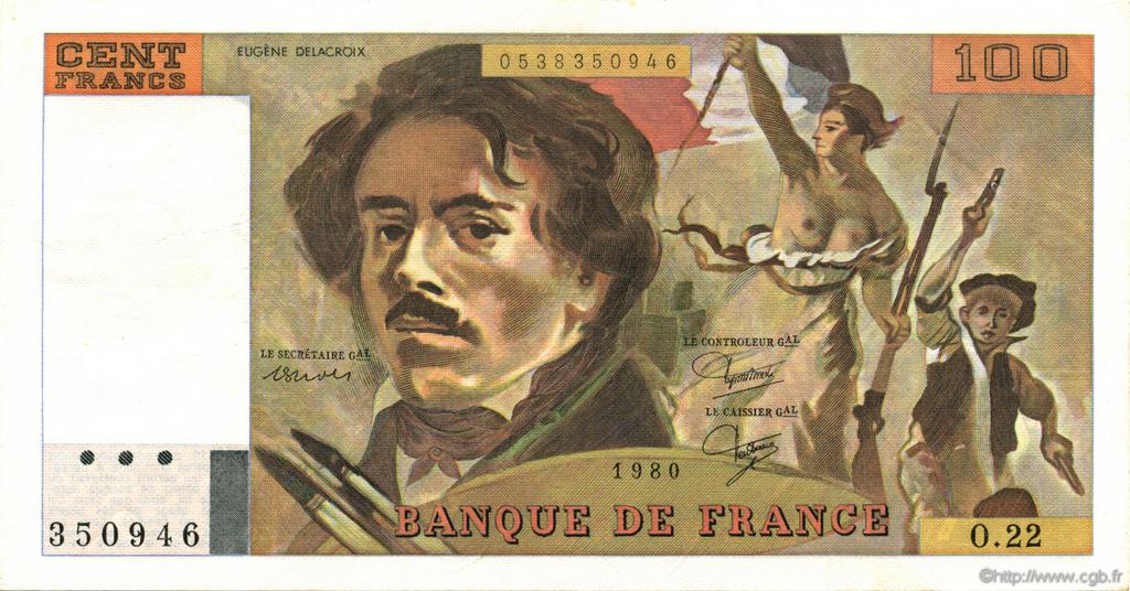 100 Francs DELACROIX modifié FRANCIA  1980 F.69.04a SPL