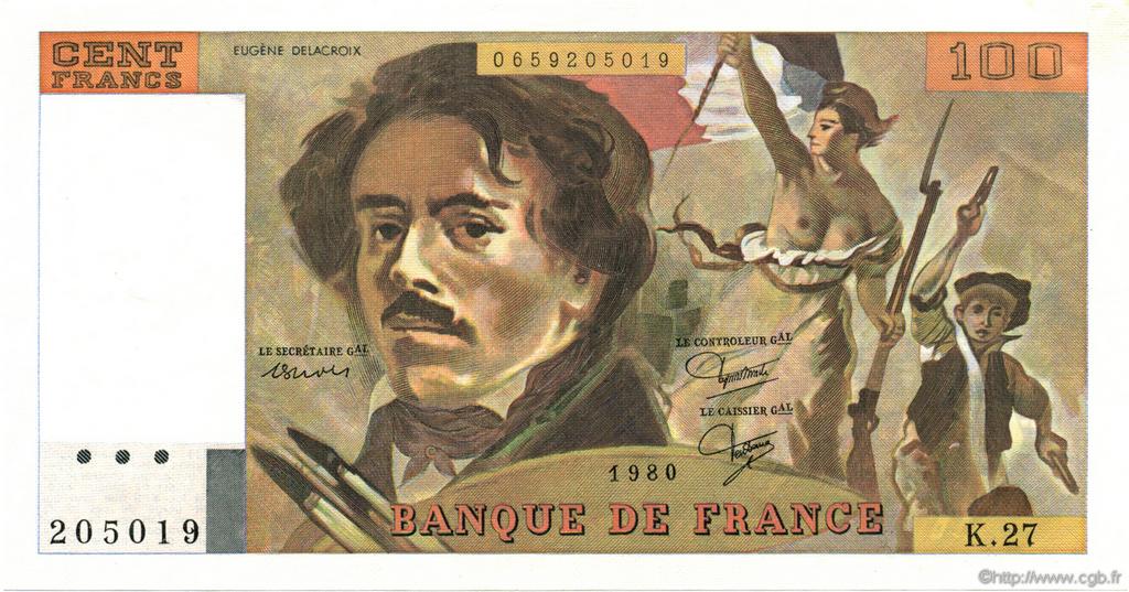 100 Francs DELACROIX modifié FRANCIA  1980 F.69.04a q.FDC