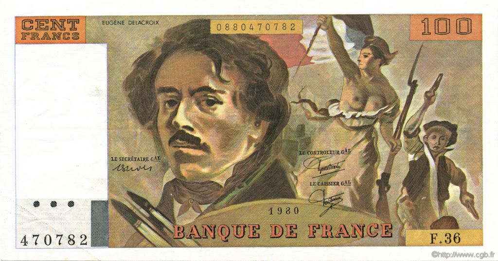 100 Francs DELACROIX modifié FRANCIA  1980 F.69.04a q.SPL