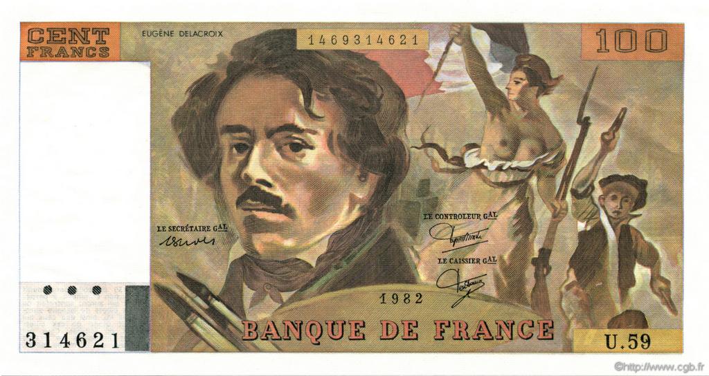 100 Francs DELACROIX modifié FRANKREICH  1982 F.69.06 fST+
