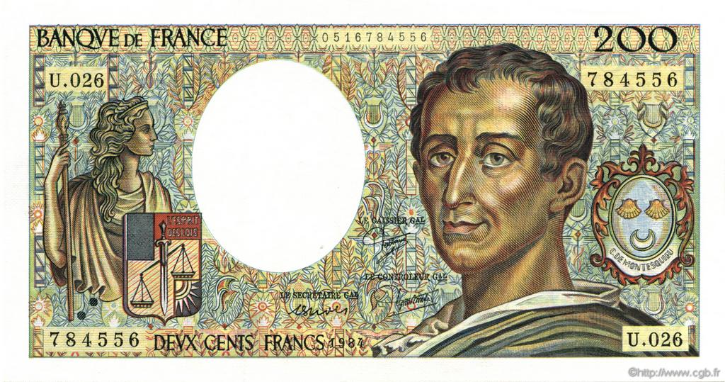200 Francs MONTESQUIEU FRANCIA  1984 F.70.04 AU