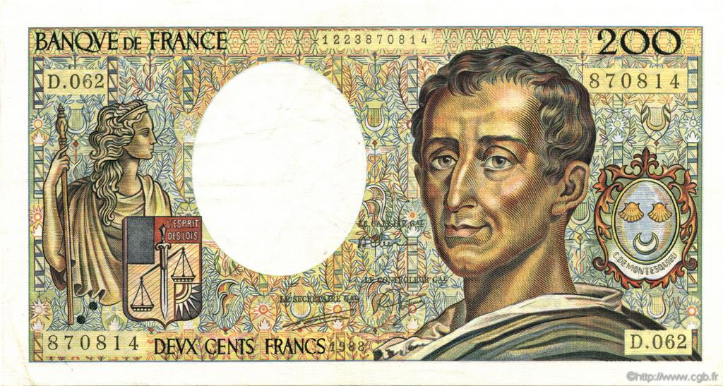 200 Francs MONTESQUIEU FRANCIA  1988 F.70.08 MBC+