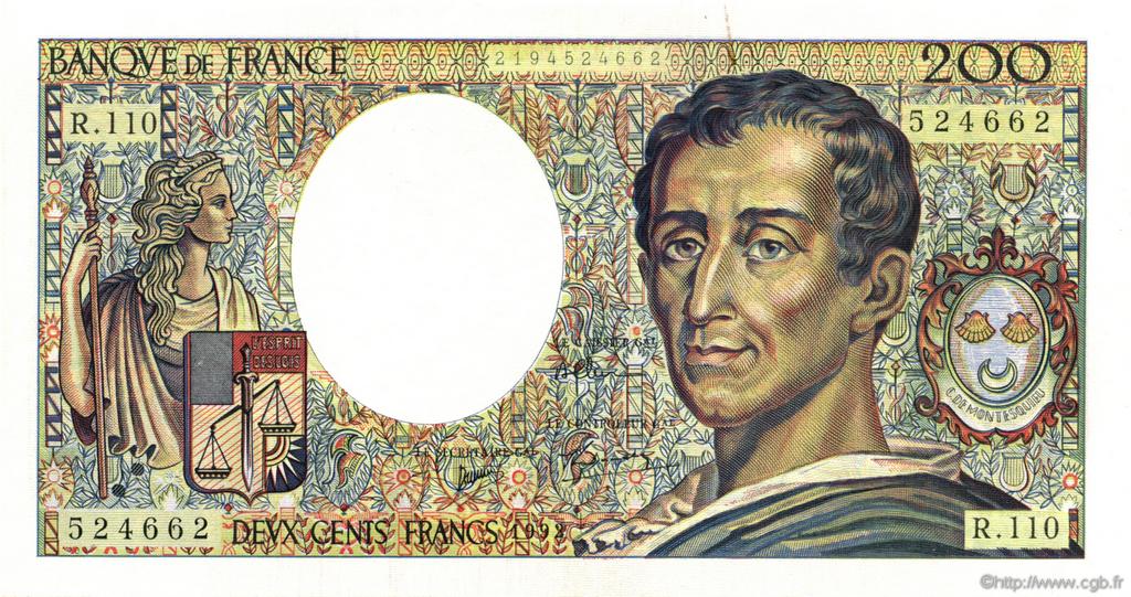 200 Francs MONTESQUIEU FRANCE  1992 F.70.12a SUP