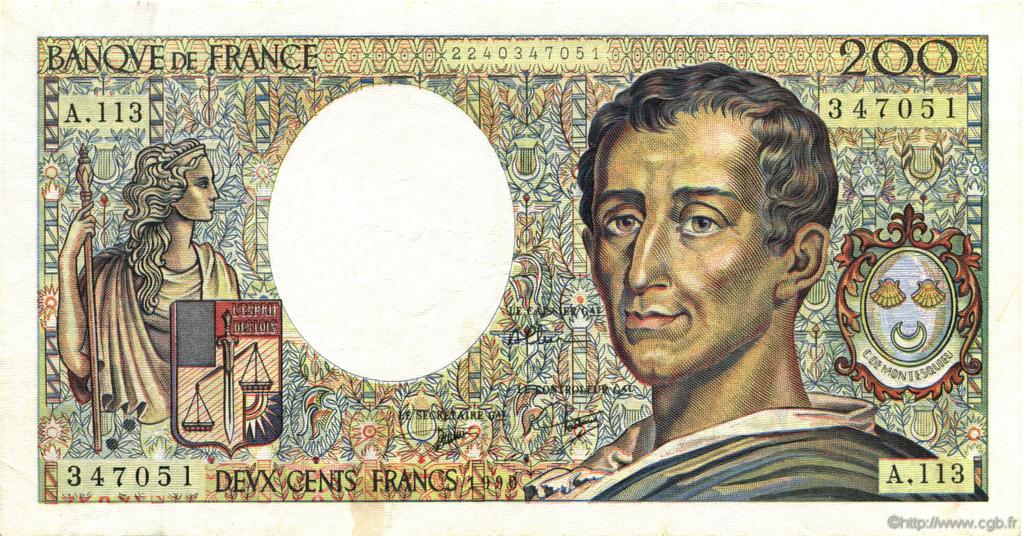 200 Francs MONTESQUIEU FRANCIA  1990 F.70.10c MBC
