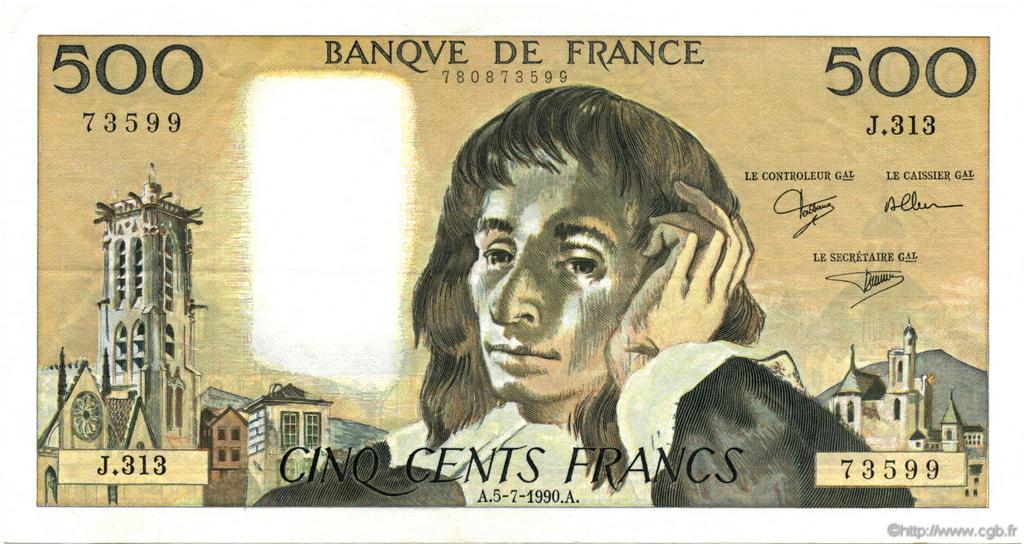 500 Francs PASCAL FRANCE  1990 F.71.44 XF-