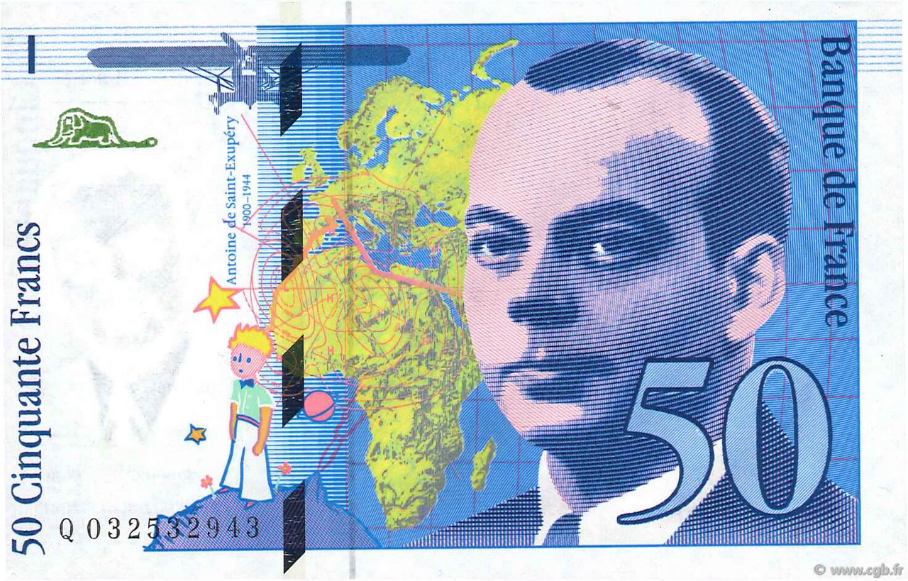 50 Francs SAINT-EXUPÉRY modifié Fauté FRANCIA  1997 F.73.04 FDC