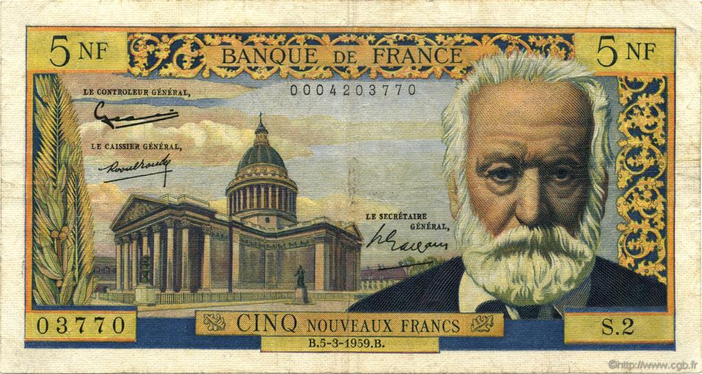 5 Nouveaux Francs VICTOR HUGO FRANCIA  1959 F.56.01 BC