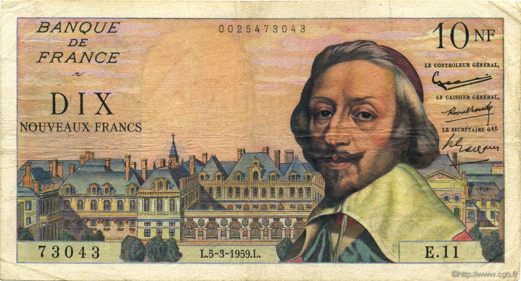 10 Nouveaux Francs RICHELIEU FRANCE  1959 F.57.01 pr.TTB