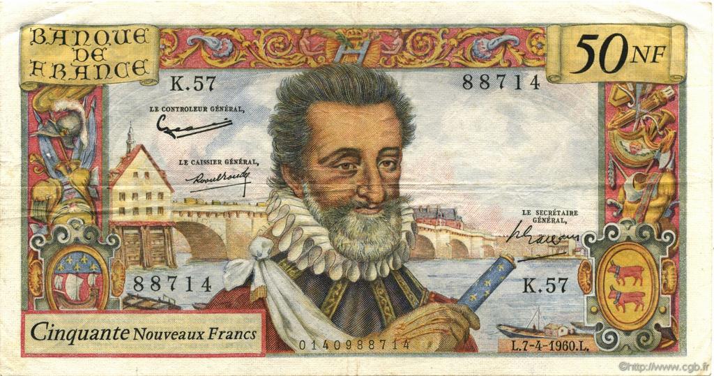 50 Nouveaux Francs HENRI IV FRANCE  1960 F.58.05 TTB+