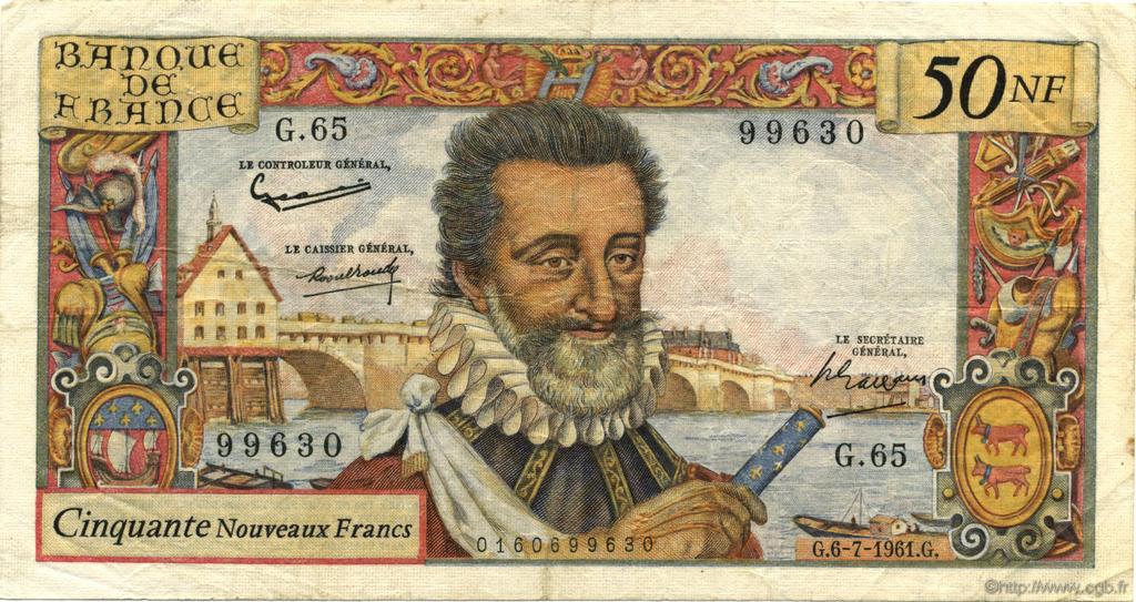 50 Nouveaux Francs HENRI IV FRANCE  1961 F.58.06 pr.TTB
