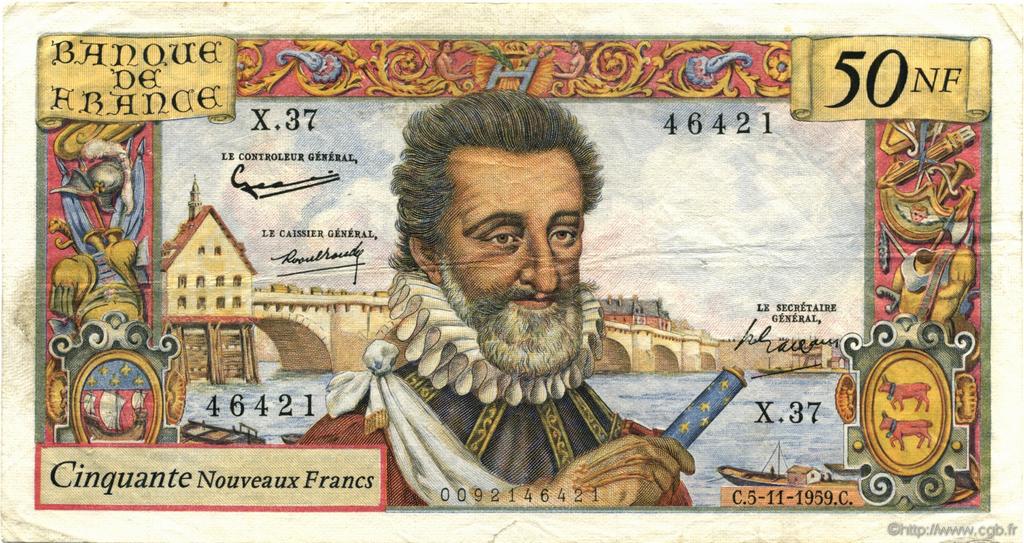 50 Nouveaux Francs HENRI IV FRANCIA  1959 F.58.04 BC+