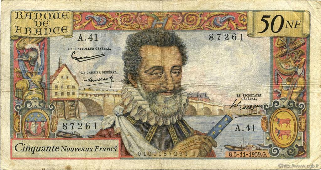 50 Nouveaux Francs HENRI IV FRANCE  1959 F.58.04 VG