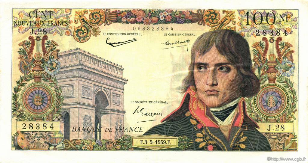 100 Nouveaux Francs BONAPARTE FRANCE  1959 F.59.03 XF