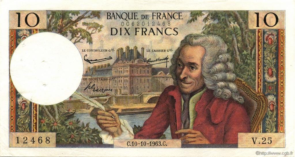 10 Francs VOLTAIRE FRANCE  1963 F.62.04 XF-