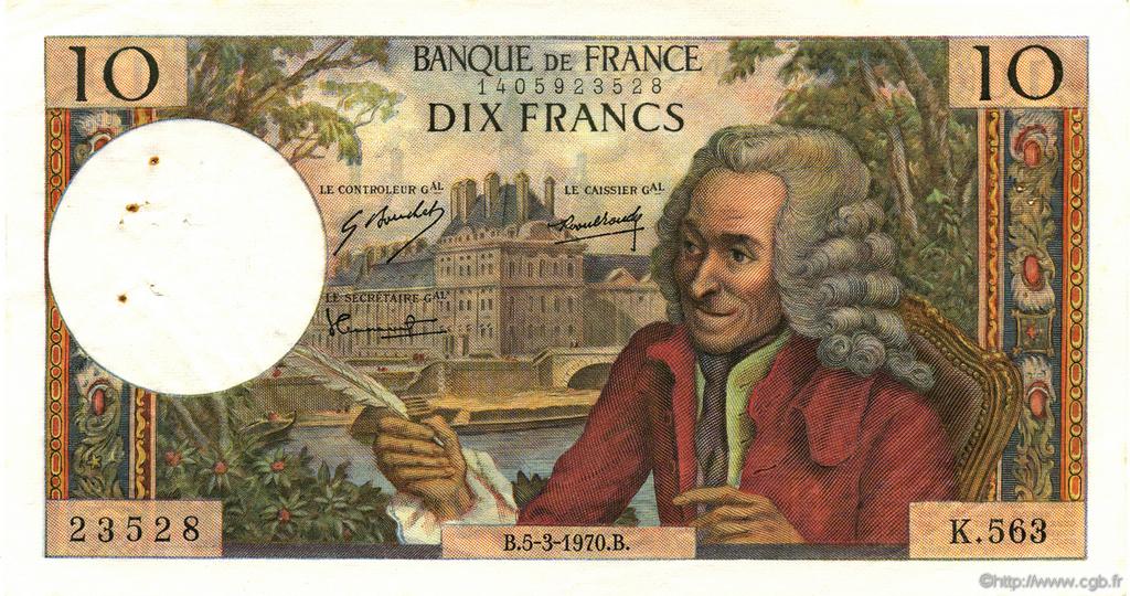 10 Francs VOLTAIRE FRANCE  1970 F.62.43 VF+