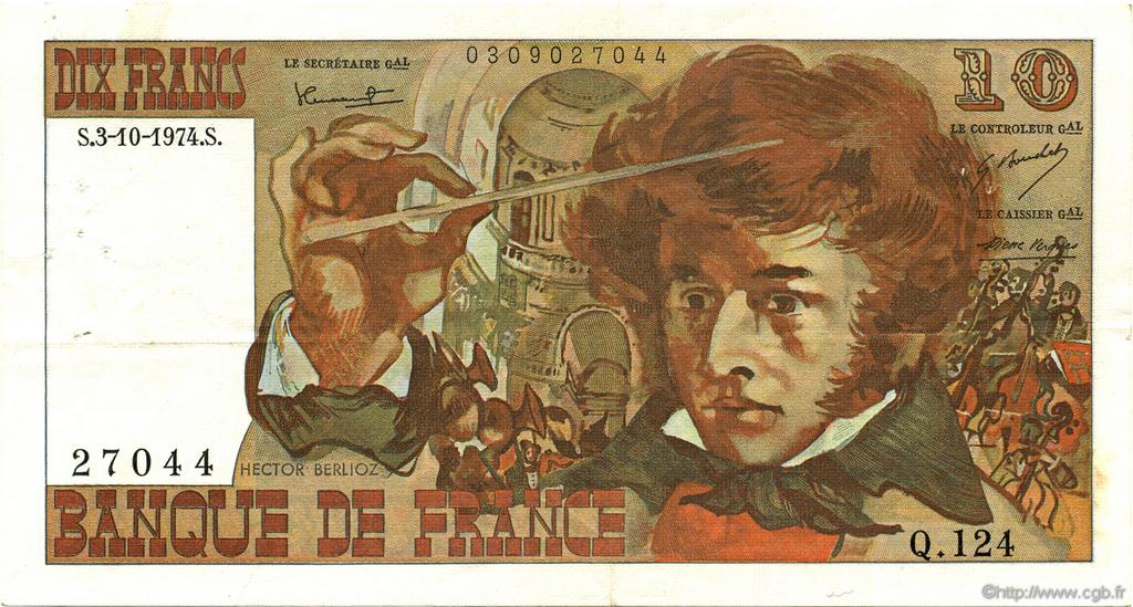 10 Francs BERLIOZ FRANKREICH  1974 F.63.07b fVZ