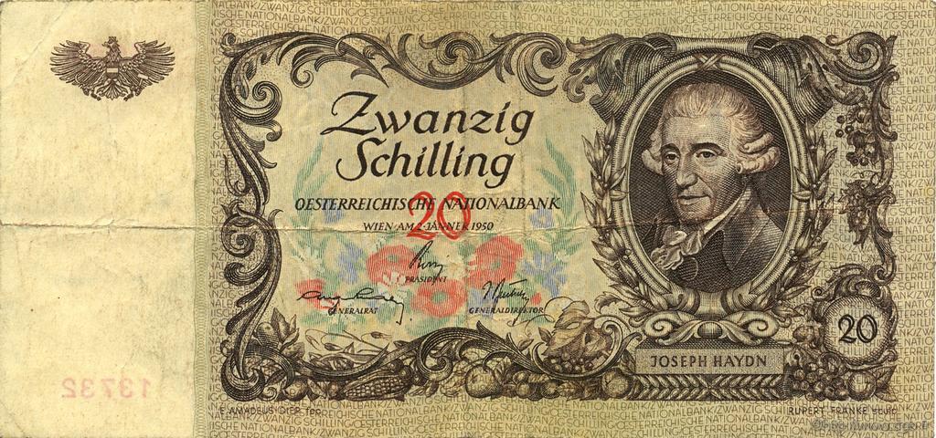 20 Shilling AUSTRIA  1950 P.129a BB