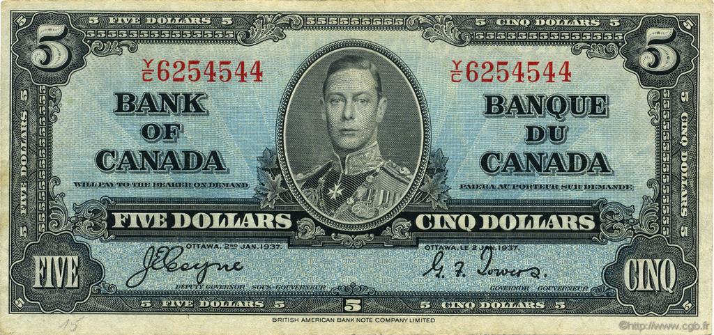 5 Dollars KANADA  1937 P.060c SS
