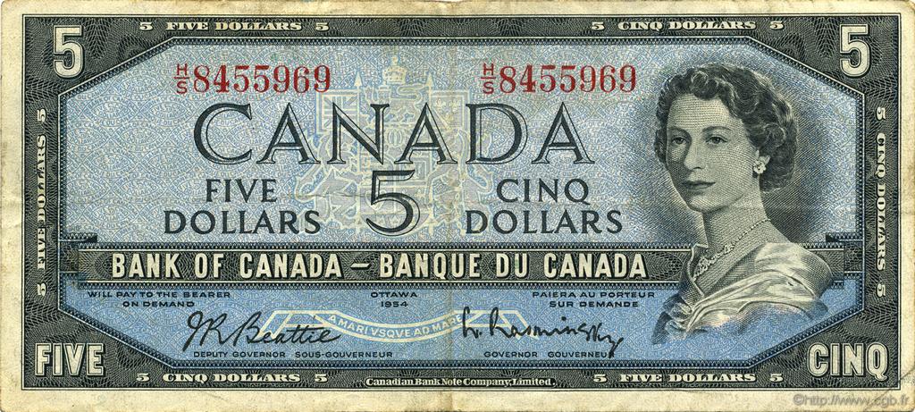 5 Dollars CANADA  1954 P.077b VF