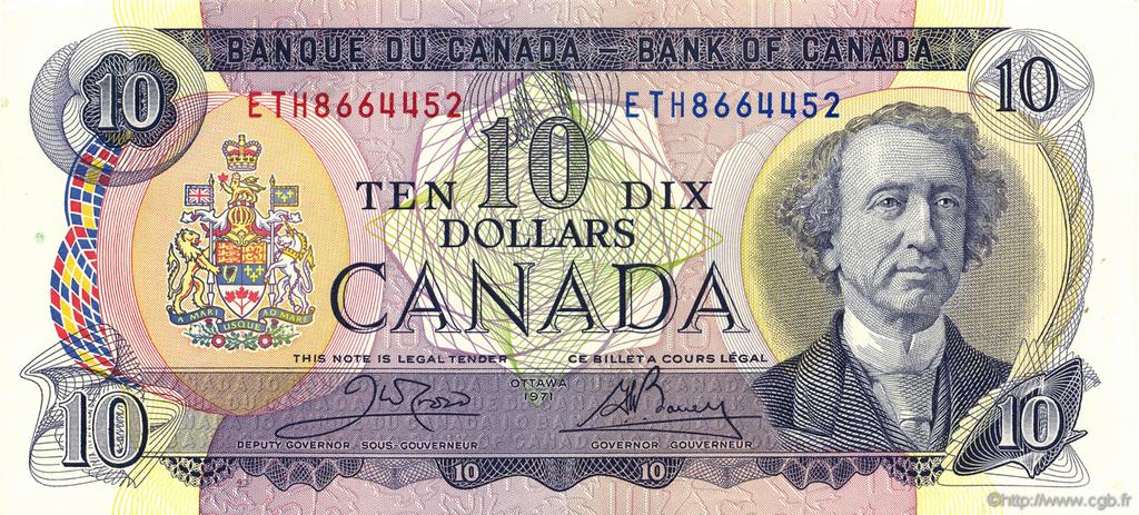 10 Dollars CANADA  1971 P.088d UNC-