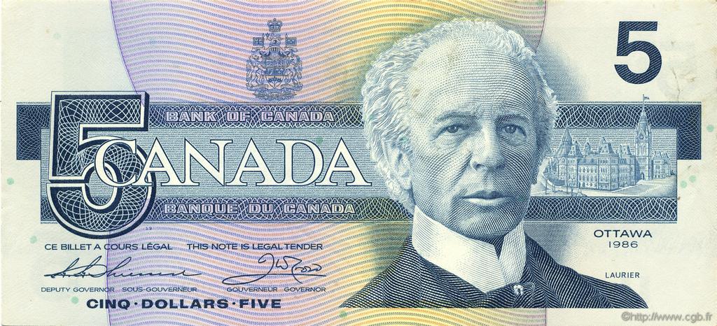 5 Dollars CANADA  1986 P.095b q.AU