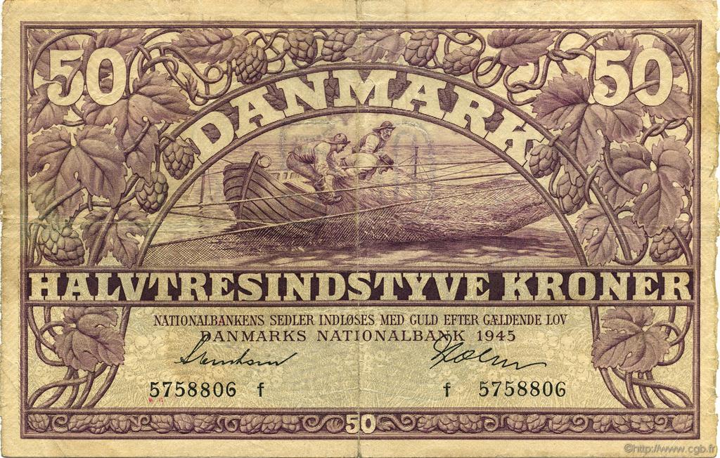 50 Kroner DINAMARCA  1945 P.038b MBC