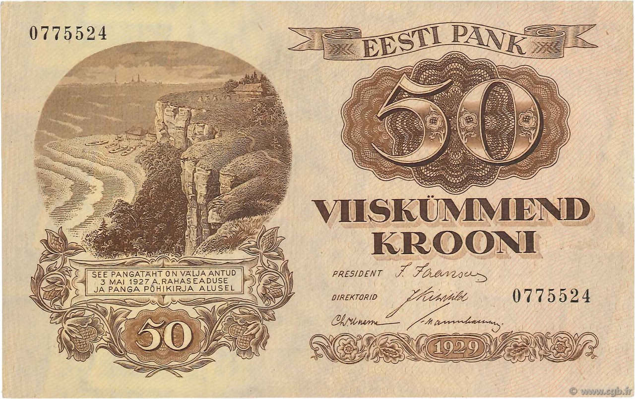50 Krooni ESTONIA  1929 P.65a XF+