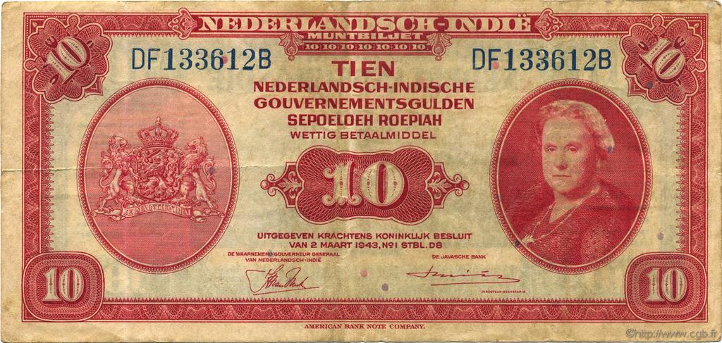 10 Gulden INDIAS NEERLANDESAS  1943 P.114a MBC