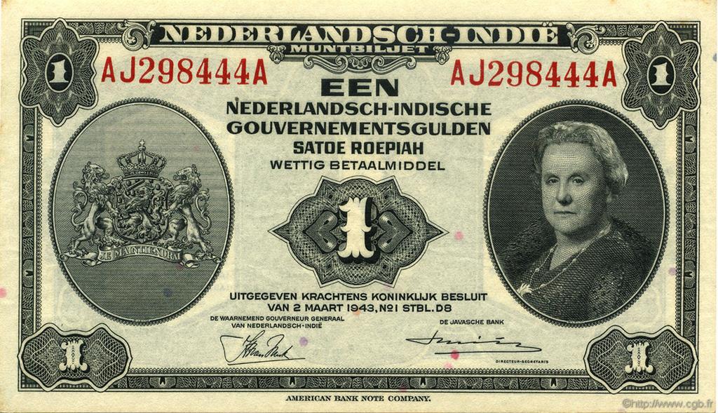 1 Gulden INDIAS NEERLANDESAS  1943 P.111a FDC