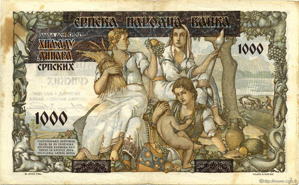 1000 Dinara sur 500 SERBIA  1941 P.24 BB