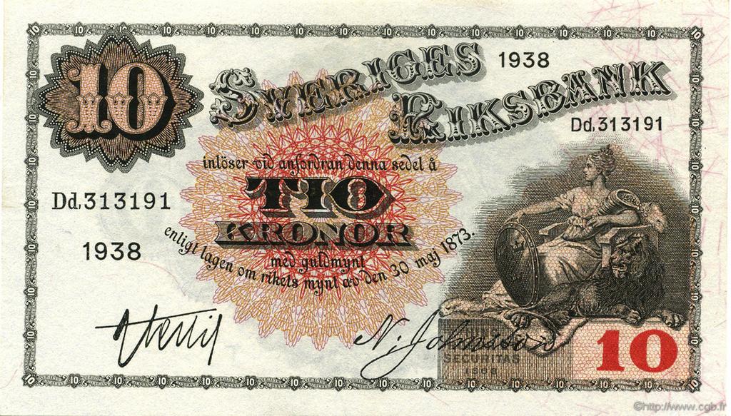 10 Kronor SUÈDE  1938 P.34u ST