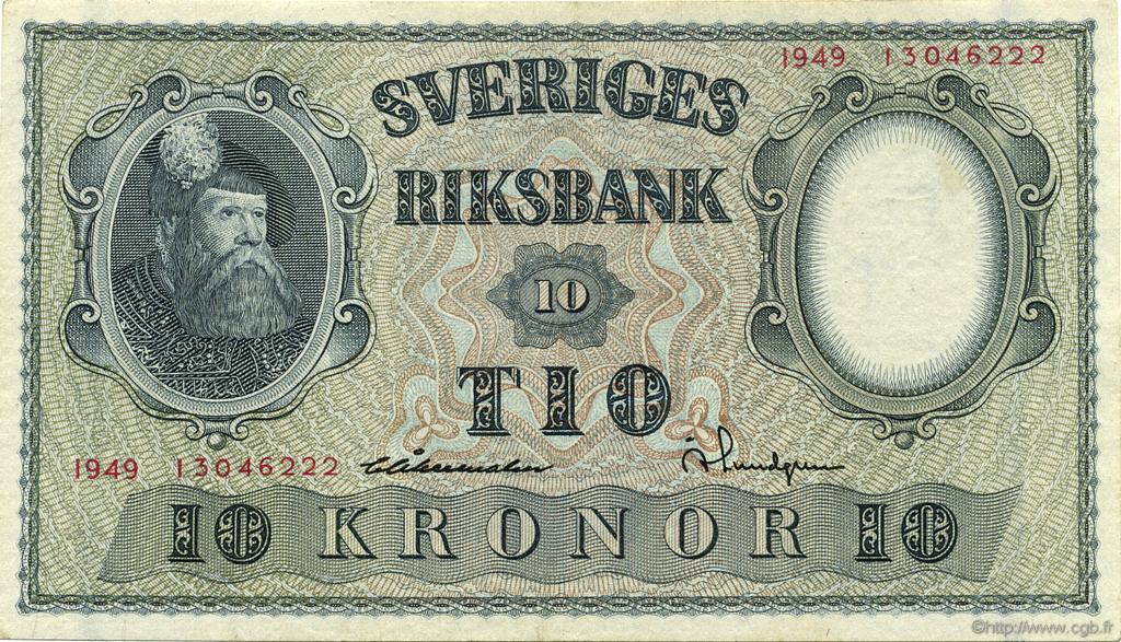 10 Kronor SUÈDE  1949 P.40j fST+