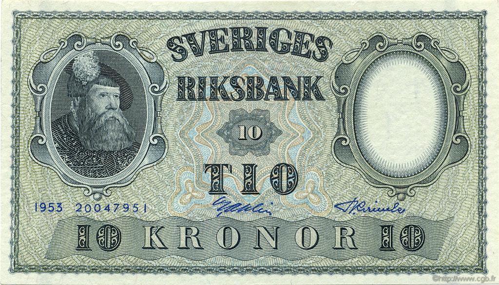 10 Kronor SUÈDE  1953 P.43a SPL