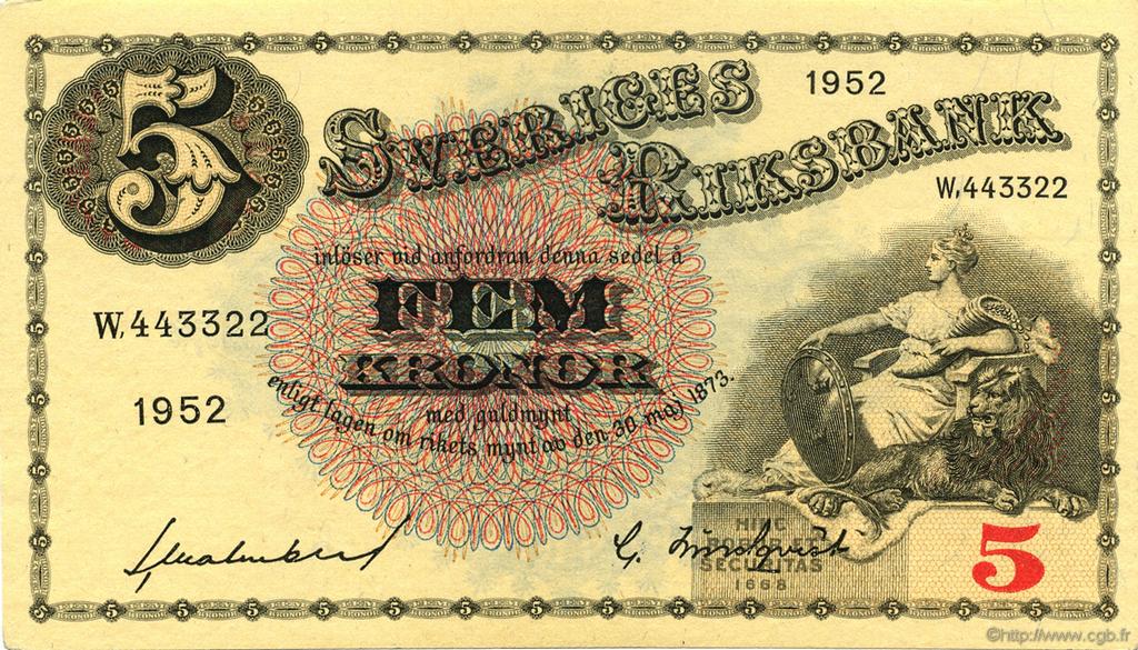 5 Kronor SUÈDE  1952 P.33ai SPL
