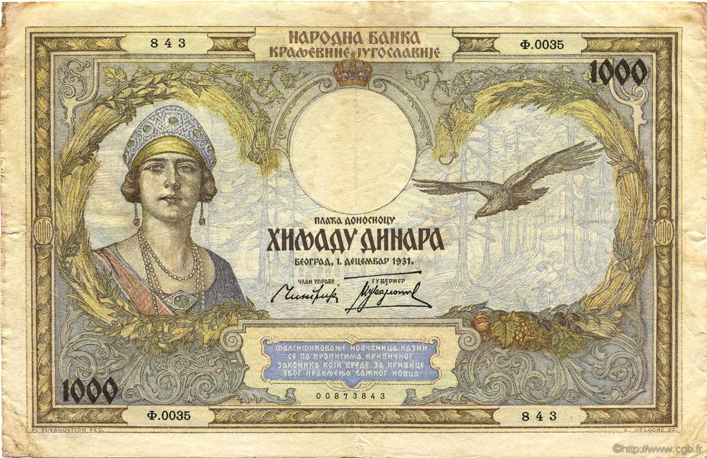 1000 Dinara YUGOSLAVIA  1931 P.029 F