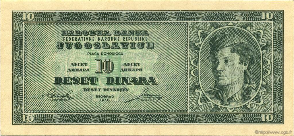 10 Dinara Non émis YUGOSLAVIA  1950 P.067S FDC