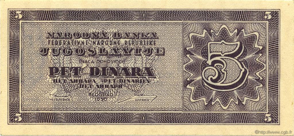 5 Dinara Non émis YOUGOSLAVIE  1950 P.067R NEUF