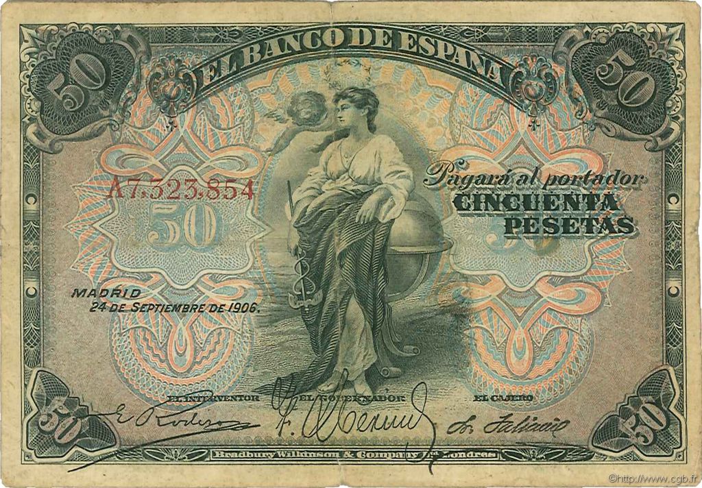 50 Pesetas SPANIEN  1906 P.058a S