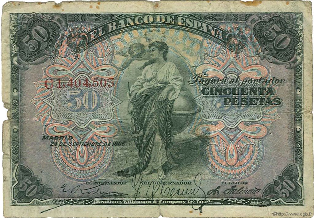 50 Pesetas SPAIN  1906 P.058a G